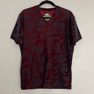 Vintage Greg Parry Mens Damask Fitted V-neck Shirt Sz L